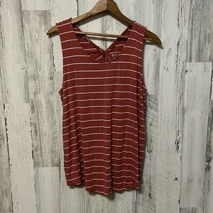 Z3 Burnt orange white stripped tank top twist back knot sumer soft large lg L
